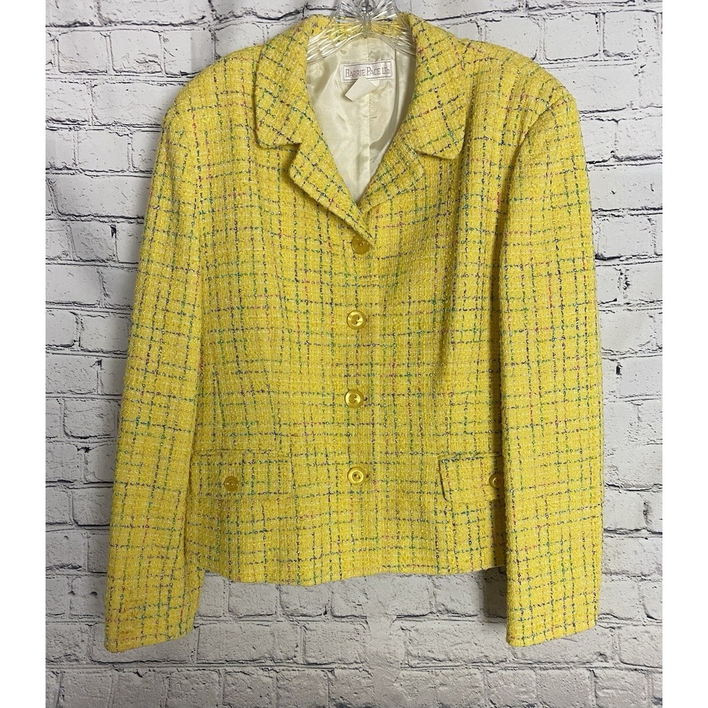 Vtg Barrie Pace‎ Ltd  Women's 16 Blazer Yellow Tweed Multicolored Plaid Clueless
